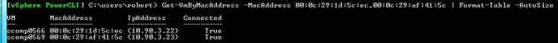 Output of the Get-VMHostByMacAddress PowerCLI function.